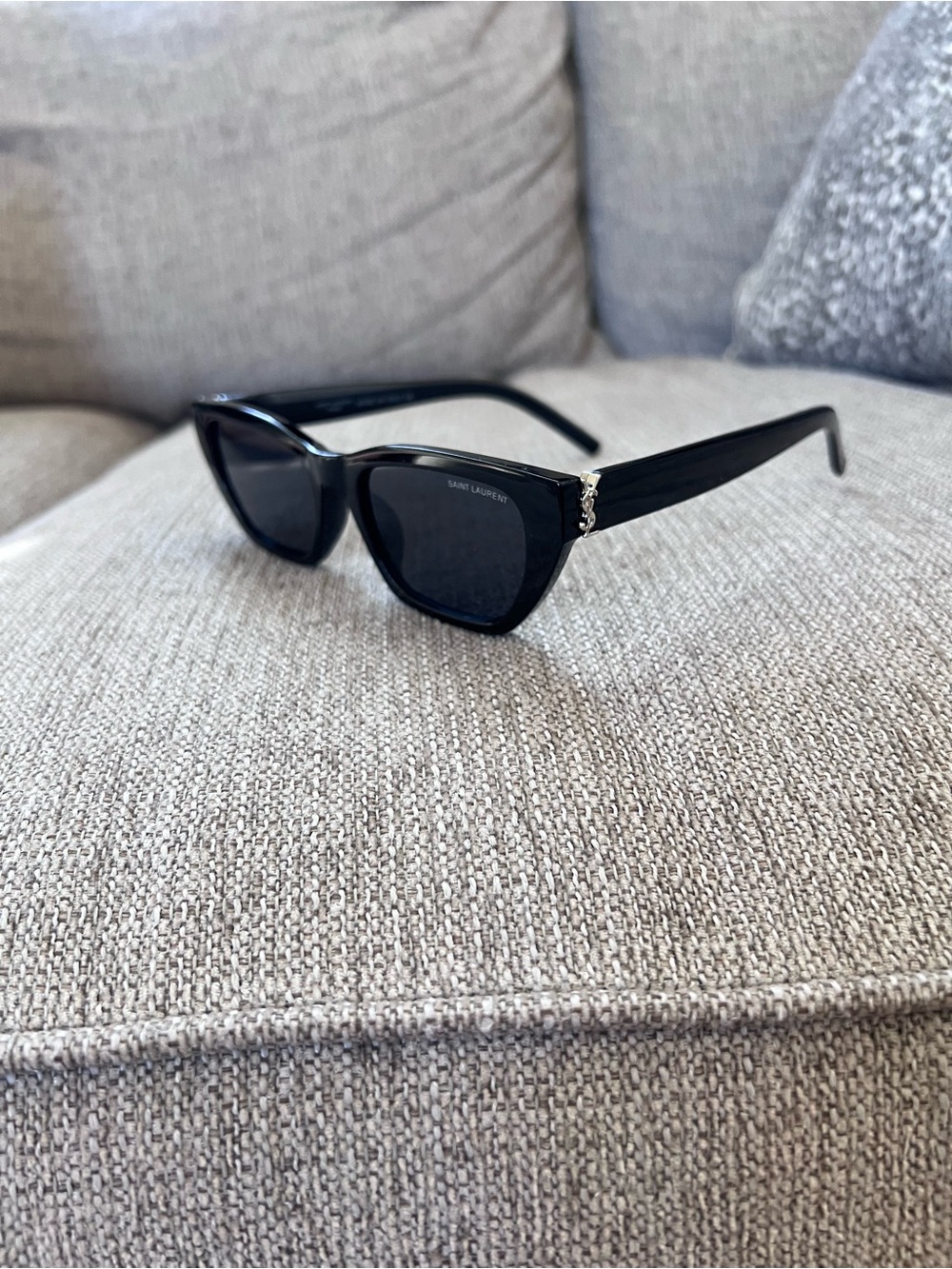 Saint Laurent Black Cat-Eye Sunglasses with Silver Detail